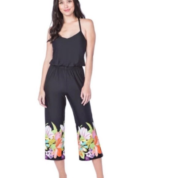 Trina Turk Black Jumpsuit Crop w floral print (bottom)